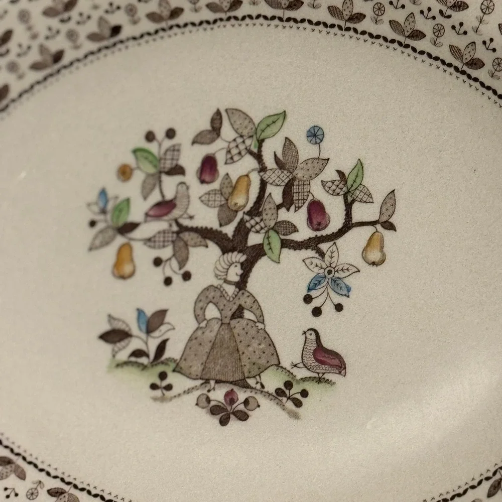 Johnson Brothers Sugar and Spice Oval Platter Ironstone England Folk Art Tree